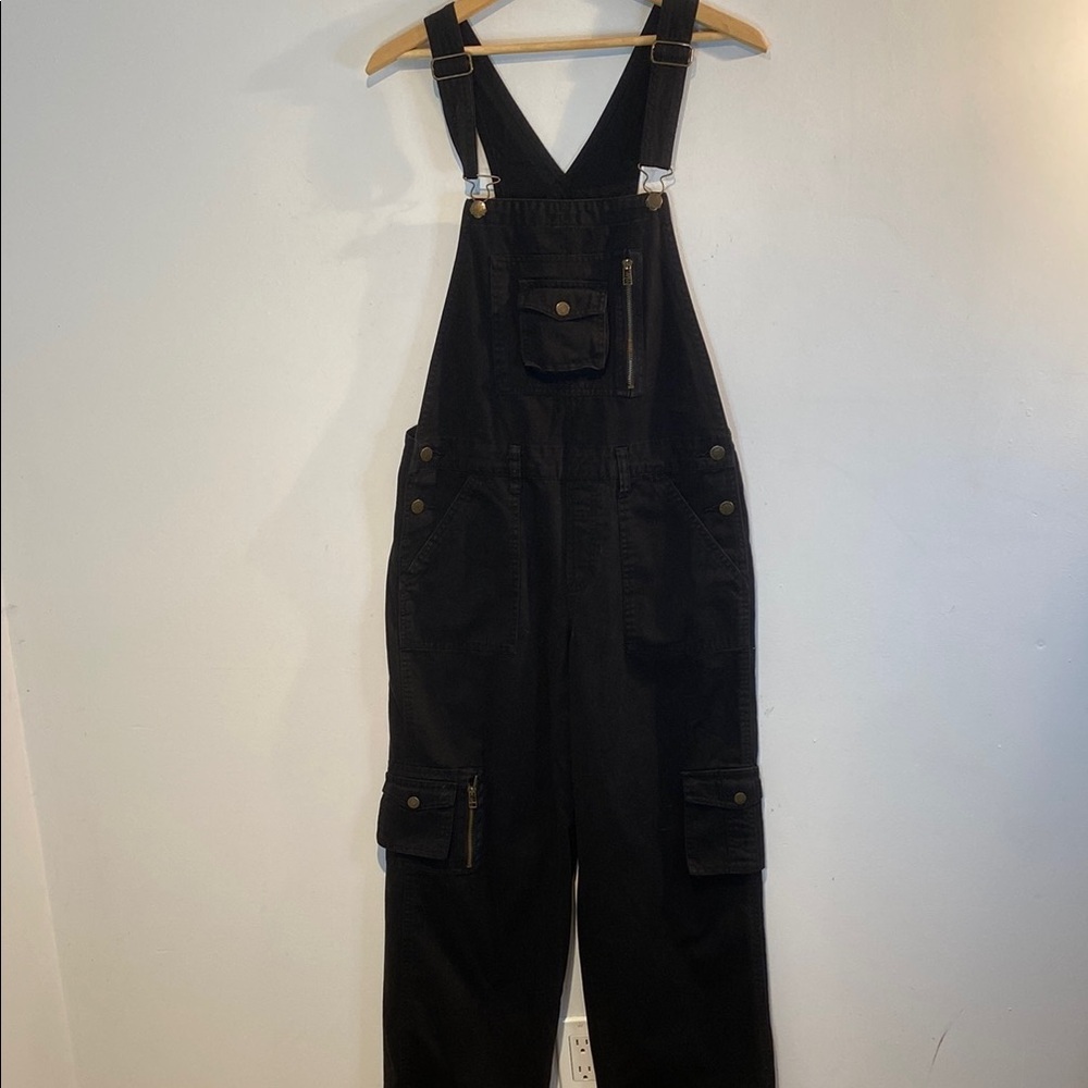 Zana Di Black Denim Overalls Straight Leg size medium